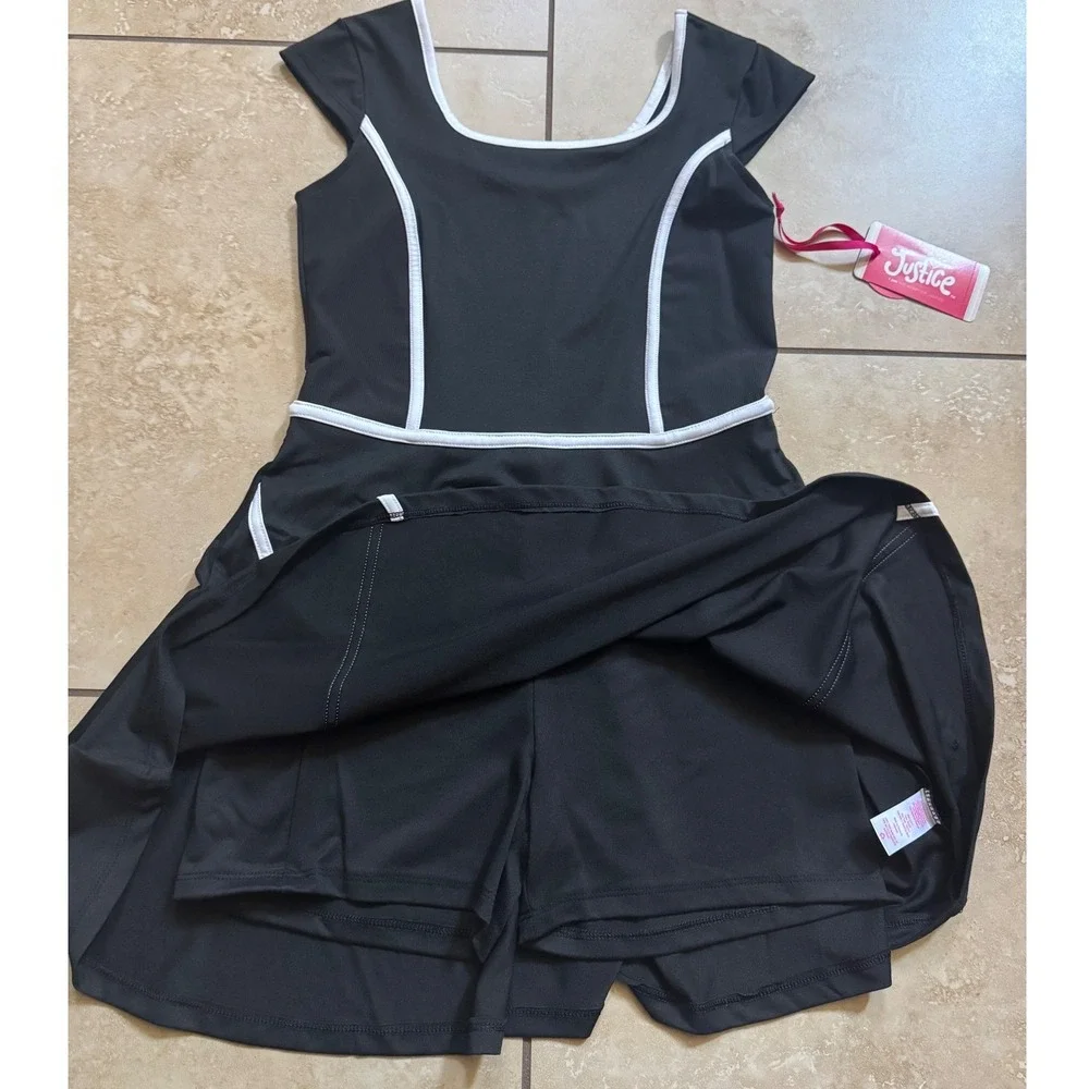 Justice Dress Girls L 12/14 Black White Sporty Active Built-in Shorts Pocket NEW